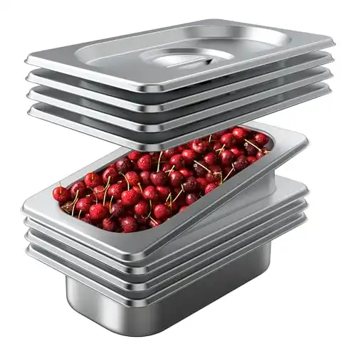 HNEDSEN 6 Pack Stainless Steel Hotel Pan with Lids 1/4 Size 4 Ince Deep Steam Table Metal Food Pan Steamer Trays for Buffet Catering Pans Metal Commercial Kitchen Pans
