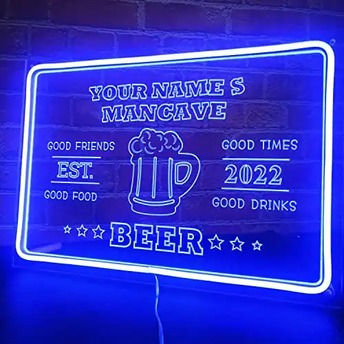 NOXTROND Custom Neon Bar Sign, Personalized Home Bar LED Sign, Acrylic Man Cave Neon Beer Signs for Home Bar Pub Man Cave Room Wall Décor, 13.8” x 9.8”
