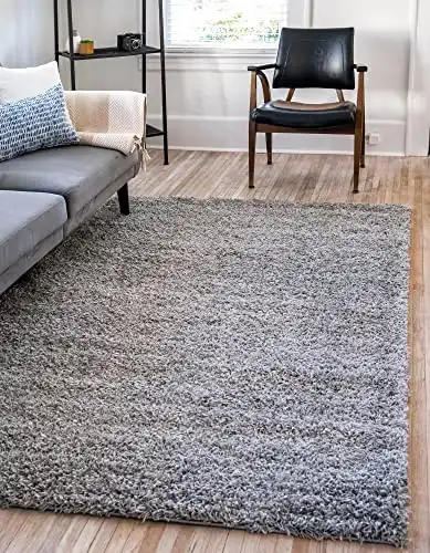 Unique Loom Solid Shag Collection Area Rug (5' 3" x 8' Rectangle, Cloud Gray)