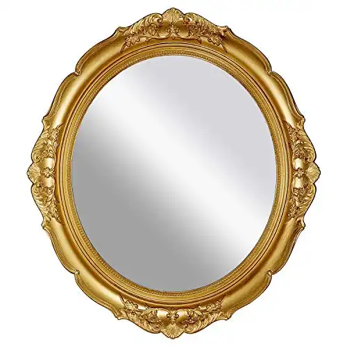 OMIRO Decorative Wall Mirror, Vintage Hanging Mirrors for Bedroom Living-Room Dresser Decor, Oval Antique Gold 13" W x 15" L