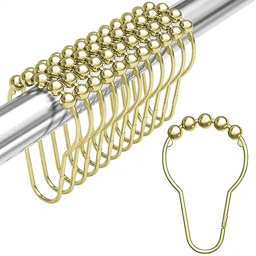 Titanker Shower Curtain Rings, Gold Shower Curtain Hooks for Curtain Rust-Resistant Metal Shower Rings Hooks for Bathroom Shower Curtains Rods Hangers - Set of 12, Gold