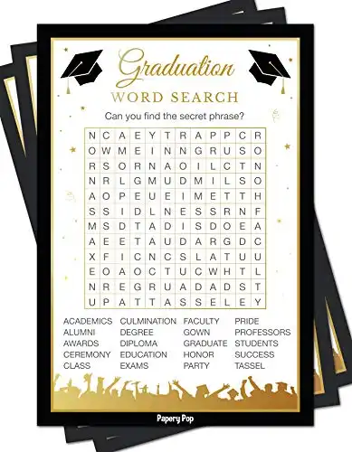 2023 Graduation Party Word Search Game Cards (50 Pack) - Graduation Party Games Ideas Activities Supplies - Grad Celebration - High School or College