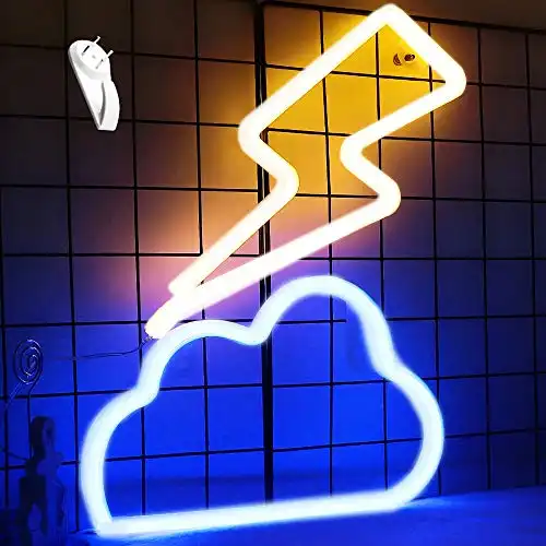 AceList Led Neon Sign for Wall Decor, Lightning & Cloud Neon Lights Signs, USB or Battery Powered Led Signs for Bedroom Wall, Kids Room, Living Room, Bar, Party, Christmas, Wedding Decor
