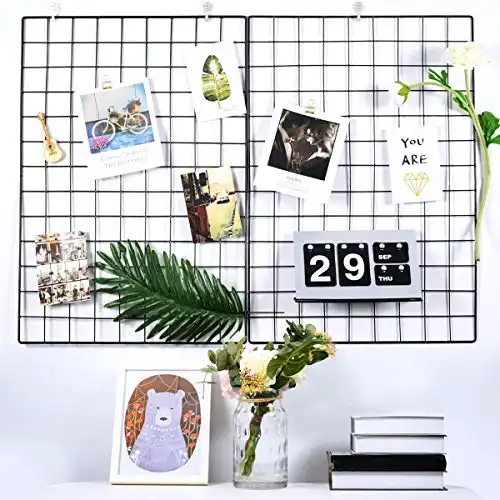 Pulatree Grid Photo Wall(Set of 2), Grid Wall Decorative Iron Rack Clip Photograph Wall Hanging Picture Wall, Ins Art Display Wall Grid 2 Packs 25.6 x17.7inch (Black)