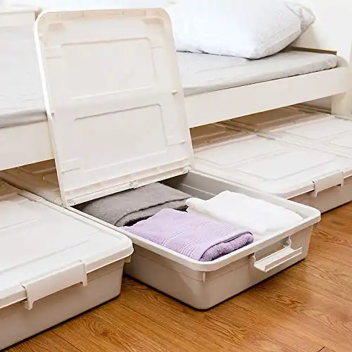 3 Pack Large Rolling Under Bed Storage Bin With Wheels, Sliding Underbed Plastic Containers With Lid Open From Both Sides. 37 x 19 x 7.3 inches