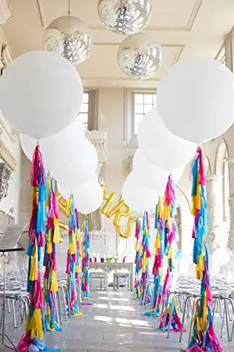 Originals Group 20 Rainbow Tassels Tail Garland with 90cm / 3ft Jumbo Balloon Giant Balloon for Party Wedding Gold Garland Bunting Pom Pom