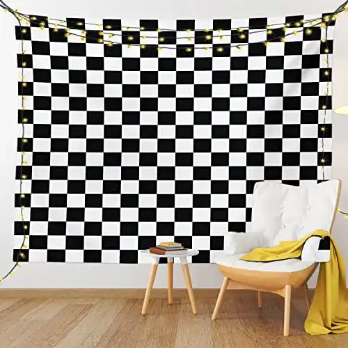 Ambesonne Checkers Game Tapestry, Geometric Grid Style Monochrome Squares in Traditional Game Board Design, Wide Wall Hanging for Bedroom Living Room Dorm, 80" X 60", Black and White