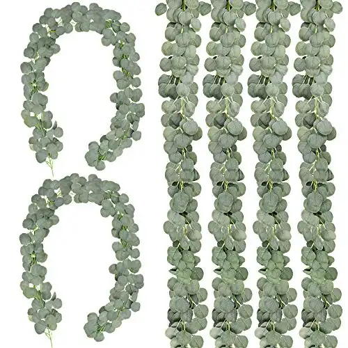 COCOBOO 6pcs 36ft Artificial Eucalyptus Garland Faux Garland Silver Dollar Eucalyptus Greenery Leaves Vines Plants for Wedding Home Arch Wall Garden Decoration