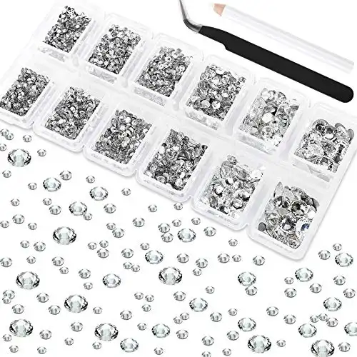 Outuxed 3200pcs Clear Flat Back Crystal Rhinestones 6 Size(1.6-6.4mm) Nail Art Rhinestones Jewels Gems for Crafts with Tweezers and Picking Pen