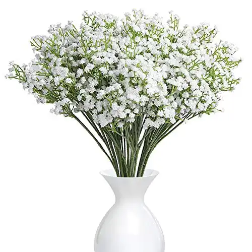 YSBER 10Pcs Baby Breath/Gypsophila Artificial Fake Silk Plants Wedding Party Decoration Real Touch Flowers DIY Home Garden(White)