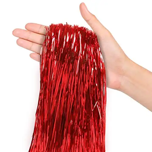 Red Tinsel Strands Metallic Icicle Streamers Pack of 2000 for Holiday Christmas Tree Mermaid Unicorn Birthday Wedding Anniversary Hanging Party Decorations