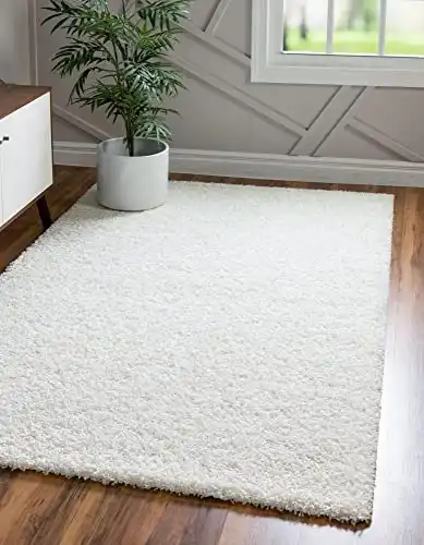 Unique Loom Solid Shag Collection Area Rug (8' x 10' Rectangle, Snow White)
