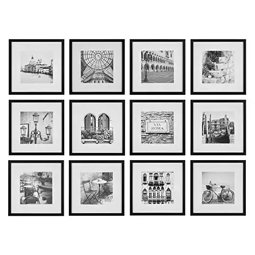 Gallery Perfect Black 12 Piece Square Photo Gallery Wall Picture Frame Set with Hanging Template, 16.5 x 10.2 x 16.7 inches