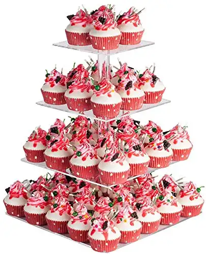 YestBuy 4 Tier Acrylic Cupcake Stand, Premium Cupcake Holder, Acrylic Cupcake Tower Display Cady Bar Party Décor â Display for Pastry(4.7" Between 2 Layers) â¦