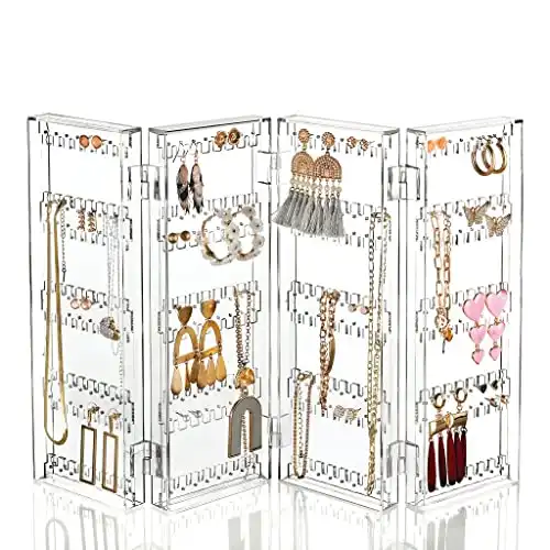 Sagler Jewelry Organizer - 6-Tier Earring Holder Rack For 140 Pairs - Compact Stand For Jewelry - Clear Acrylic Necklace Holder - Foldable & Freestanding Table Top Jewelry Holder - 11.57x4.8x3.46