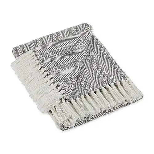 DII Herringbone Striped Collection Cotton Throw Blanket, 50x60, Gray