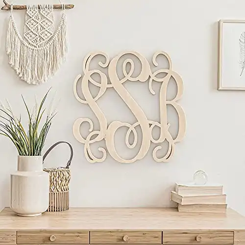 Personalized Wooden Letters Wall Decor - 3 Large Vine Letters For Initials - Hanging Wood Sign For Nursery Room or Door Hanger - Baby Shower Gift - Family Name Art For Your Home by 48 Hour Monogram