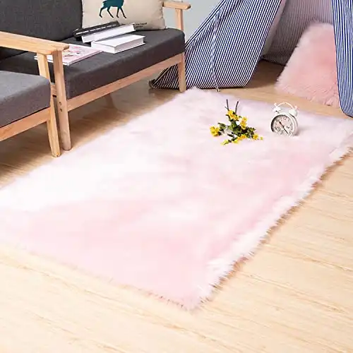 Soft Faux Sheepskin Area Rug Silky Shag Rug Fluffy Carpet Rugs Floor Area Rugs Decorative for Living Room Girls Bedrooms 2' x 3 ' Pink
