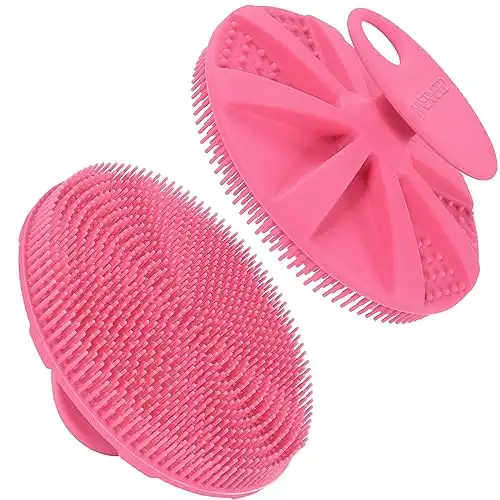 INNERNEED Food-Grade Soft Silicone Body Scrubber Shower Brush Handheld Cleansing Skin Brush, Gentle Exfoliating and Lather Well (Pink)