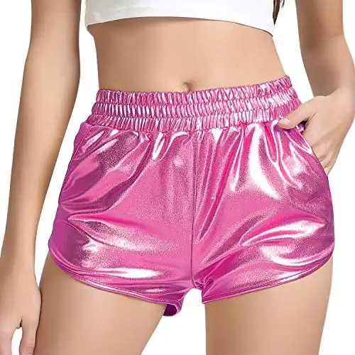 Pink Metallic Shorts Festival Clothing Neon Shorts Rave Clothes Small