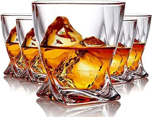 Whiskey Glasses set of 6 Crystal Old Fashioned Rock Glass Scotch Bourbon and Spirits 10 Ounce Liqueur Tumbler Thick Weighted