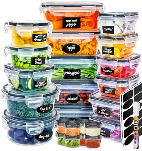 fullstar 50 PCS Plastic Food Storage Containers with Lids (24 Containers & 24 Lids), Leakproof BPA-Free Containers for Kitchen Organization, Meal Prep, Reusable Lunch Container - (Pack of 50)