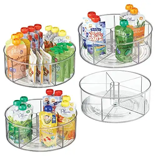 mDesign Divided Lazy Susan Turntable Storage Container for Kitchen Cabinet, Pantry, Refrigerator, Countertop - BPA Free, Food Safe - Spinning Organizer for Kids/Toddlers - 5 Sections, 4 Pack - Clear