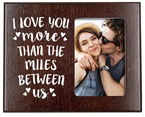 Elegant Signs Long Distance Relationships Gifts - Going Away Couples Picture Frame 4x6 for Him or Her - I Love You More Than The Miles Between Us