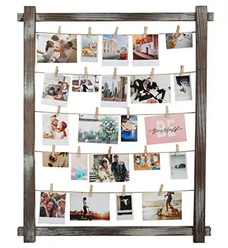 J JACKCUBE DESIGN Rustic Wood Frame Photo Holder Hanging Picture Collage Board for Multi Photo Display Wall Decor with 35 Clips -MK562B