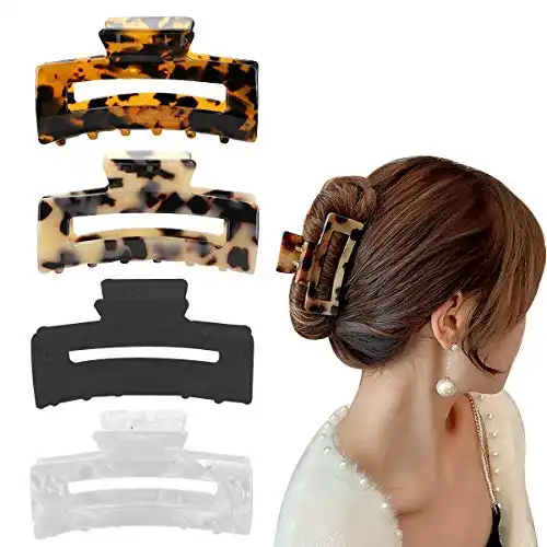 Aaiffey 4PCS Hair Claw Clips, Non-Slip Tortoise Hair Jaw Clips, Leopard Stylish Hair Clamps,Strong Hold for Thick Thin Curly Hair Styling Accessories for Women Girls