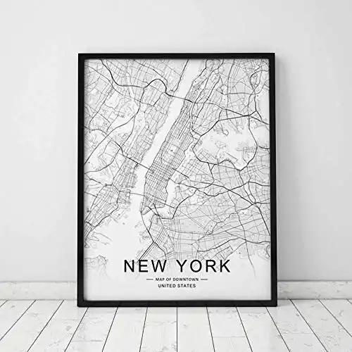 New York Map Wall Art New York Street Map Print New York Map Decor City Road Art Black and White City Map Office Wall Hanging 11x14inch Unframed