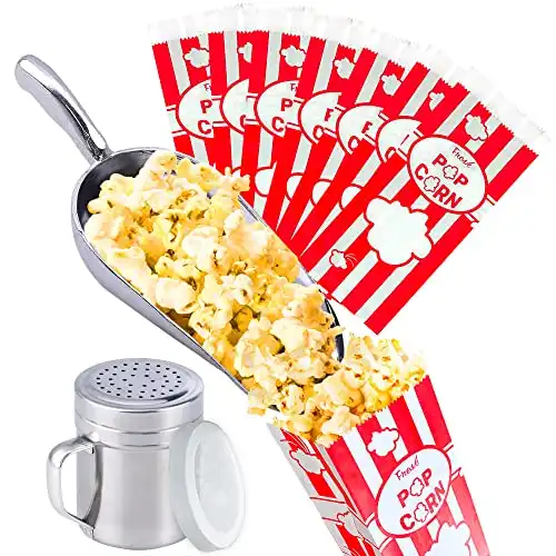 CUSINIUM Aluminium Popcorn Scoop - Popcorn Salt Shaker - [75 pcs] 1oz Popcorn Bags Bundle