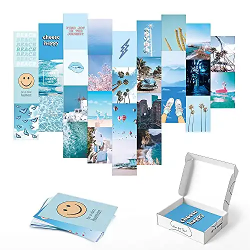 HAUS AND HUES Photo Collage Kit for Wall Aesthetic Décor Beach Aesthetic Posters & Aesthetic Pictures for Wall Collage | Blue Aesthetic Room Decor, Photo Collage Kit for Wall (Blue Set of 30)