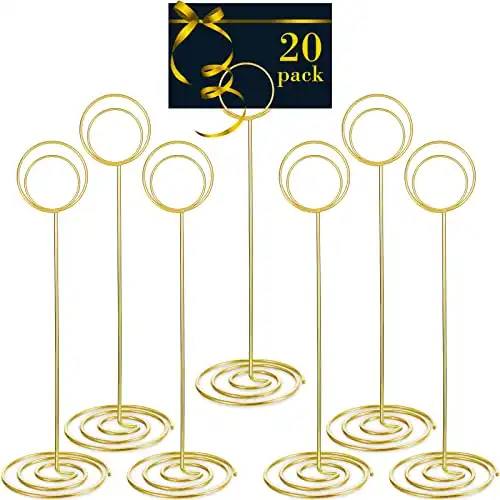 24 Pack 8.66 Inch Table Number Holder Wedding Table Name Card Holder Clips Picture Memo Note Photo Stand (Gold)