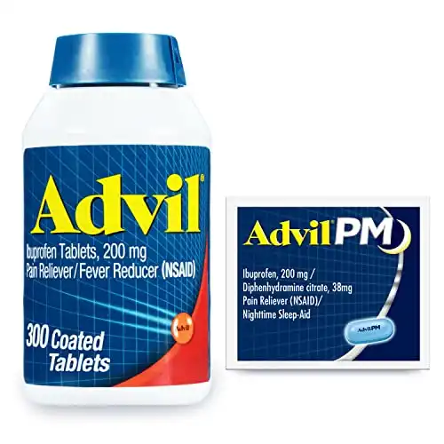 Advil Pain Reliever and Fever Reducer, Ibuprofen 200mg for Relief - 300 Count, PM Nighttime Sleep Aid, Diphenhydramine Citrate 2 Count