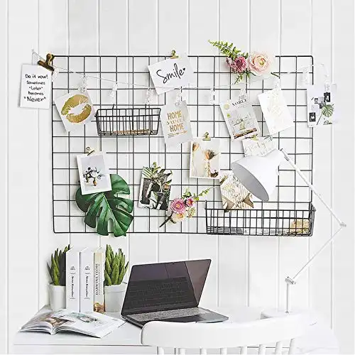 GBYAN Wall Grid 2 Pack Grid Wall Panels Wall Organizer Picture Board for Room and Office Photo Display Board with Clips, 25.6"x17.7"