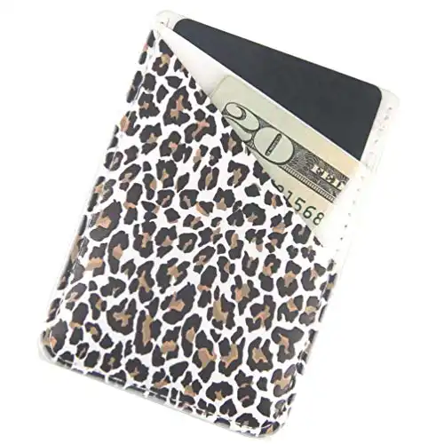 Ac.y.c Phone Card Holder, Ultra Thin PU Leather 3M Adhesive Stick-on ID Credit Card Wallet Sticker Case Pouch Pocket for Back of iPhone,Android and Smartphones (Leopard#1)