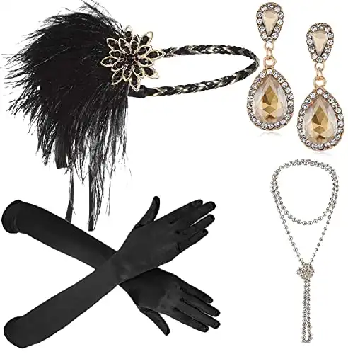 ZeroShop 1920s Great Gatsby Accessories Set for Women,Costume Flapper HeadPiece Headband (Medium, M41)