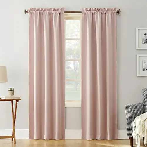 Sun Zero Easton Energy Saving Blackout Rod Pocket Curtain Panel, 40" x 95", Blush Pink