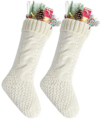 Kunyida Pack 2,18" Unique Ivory White Knit Christmas Stockings