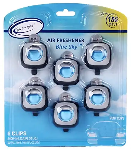 Air Jungles New Car Scent Air Freshener Clip (Blue Sky), 6 Vent Clips, 4ml Each, Long Lasting Up to 180 Days Car Refresher Odor Eliminator