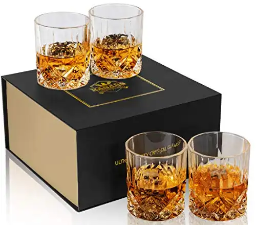 KANARS Old Fashioned Whiskey Glasses with Luxury Box - 10 Oz Rocks Barware for Scotch, Bourbon, Liquor and Cocktail Drinks - Set of 4 - Men Gift