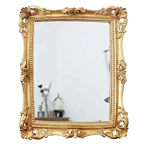 Funerom Vintage 11 x 9.5 inch Decorative Mirror, Wall Mounted & Tabletop Makeup Mirror ，Square Antique Gold