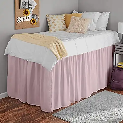 MGPS College Dorm Dust Ruffled Bed Skirt-Extra Long Extended Dorm Room Bed Skirt |100 Egyptian Cotton, 400-Thread Count| 42-Inch Drop| Extra Long Dorm Room Bed Skirt - [Pink, Twin XL42 Drop]