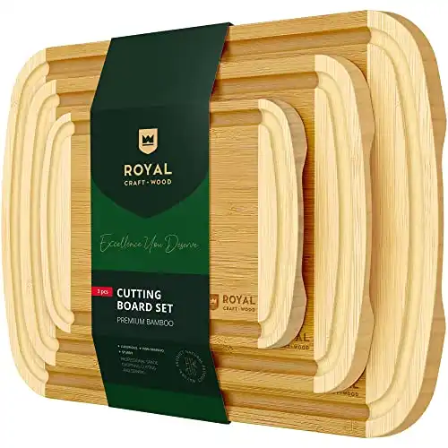 ROYAL CRAFT WOOD Luxury Cutting Boards for Kitchen - Reversible Wood Cutting Board Set, Thick Chopping Board - Wooden Cutting Board Set Bamboo Cutting Board for Meat, (Set of 3)