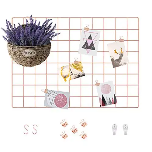 Wall Display and Planning Grid, 2 PCS Mesh Organizing Board of Home and Office for Hanging Pictures, Files and Memo Sheets, Metal Wire Tool and Stationery Storage Panel (Rose Gold, 17.7" x 25.6&q...