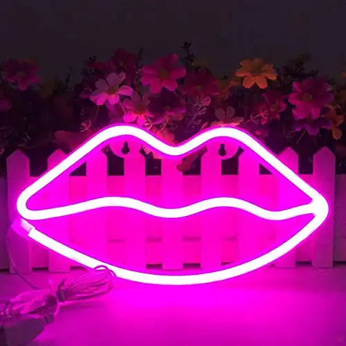 Lip Light up Neon Signs LED Neon Lights Wall Decor for Children Baby Room, Christmas, Birthday Party, Bar Decoration (Pink)