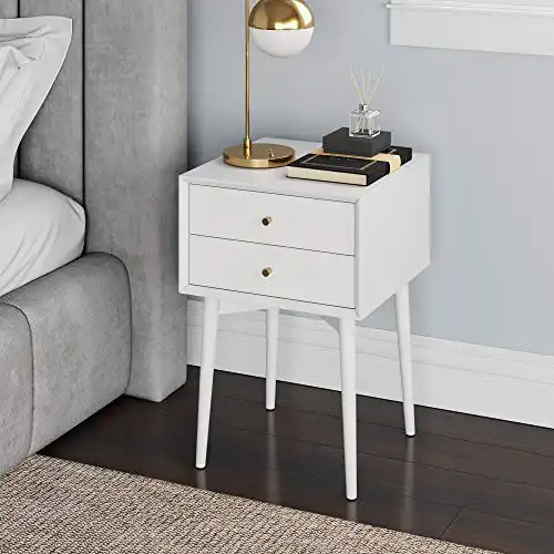 Nathan James Harper Modern Nightstand Side Accent or End Table with Storage Drawer, 1, White