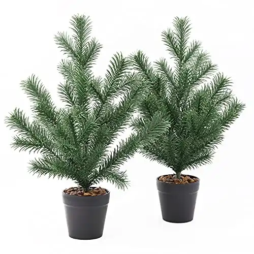 Blingstar Christmas Tree Small Fake Plants 2 Pack Mini Artificial Pine Tree Realistic Miniature Xmas Tree Little Potted Houseplants Indoor for Small Space Tabletop Desk Mantel Decor, Height: 15.7In