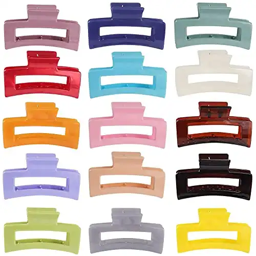15 Pack Rectangle Hair Claw Clips Solid Color Hair Clips Stylish Elegant Barrettes for All Hair Types for Women Non-Slip Hair Jaw Clips